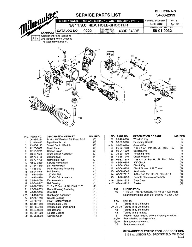 Milwaukee Drill Parts Diagram - Wiring Diagram